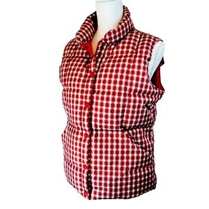 LANDS END Red‎ White Plaid Goose Down Puffy Puffer Vest Sz Small Tartan Preppy